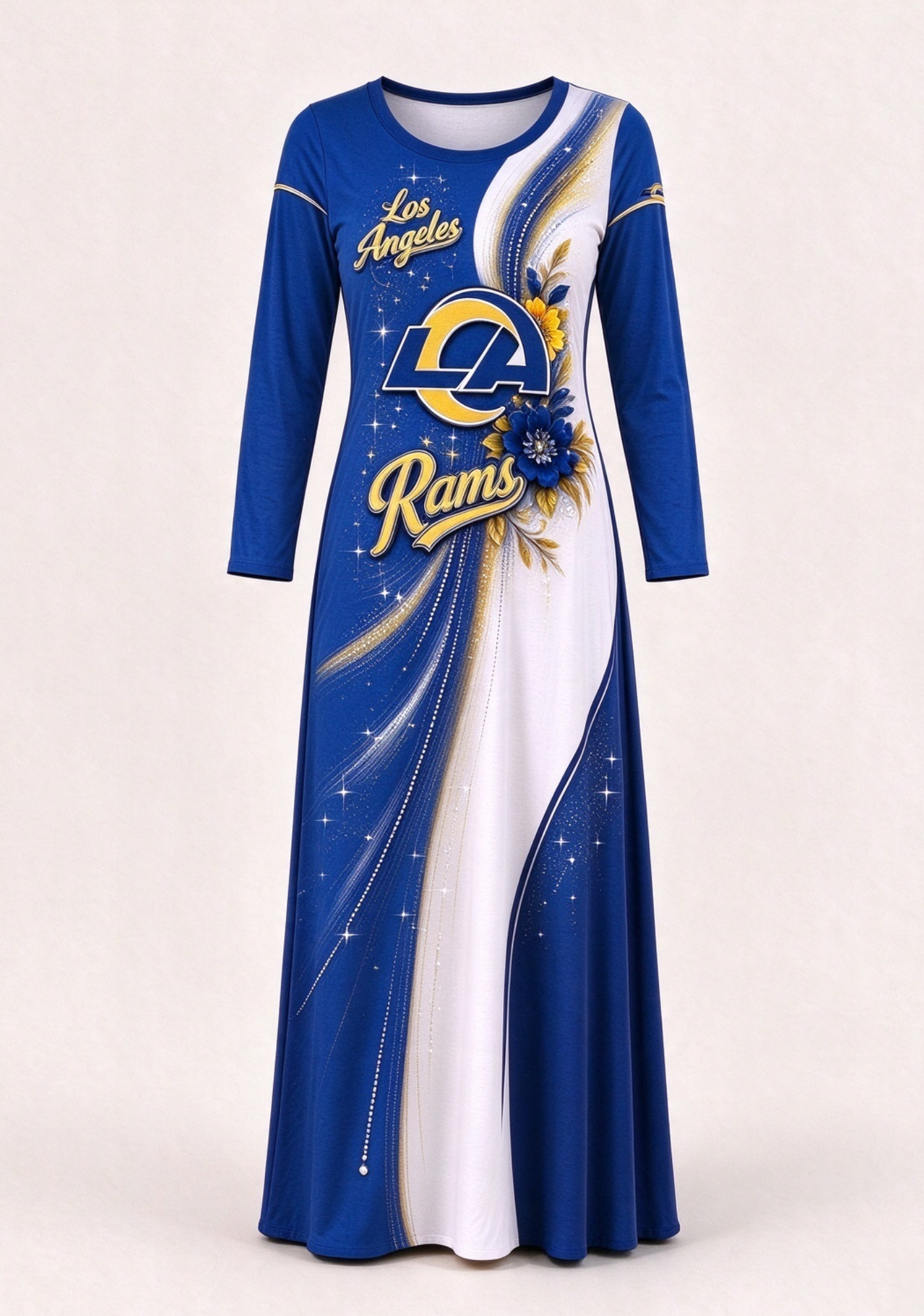 Women Los Angeles Rams Print Long Sleeve Maxi Dress Secondary image