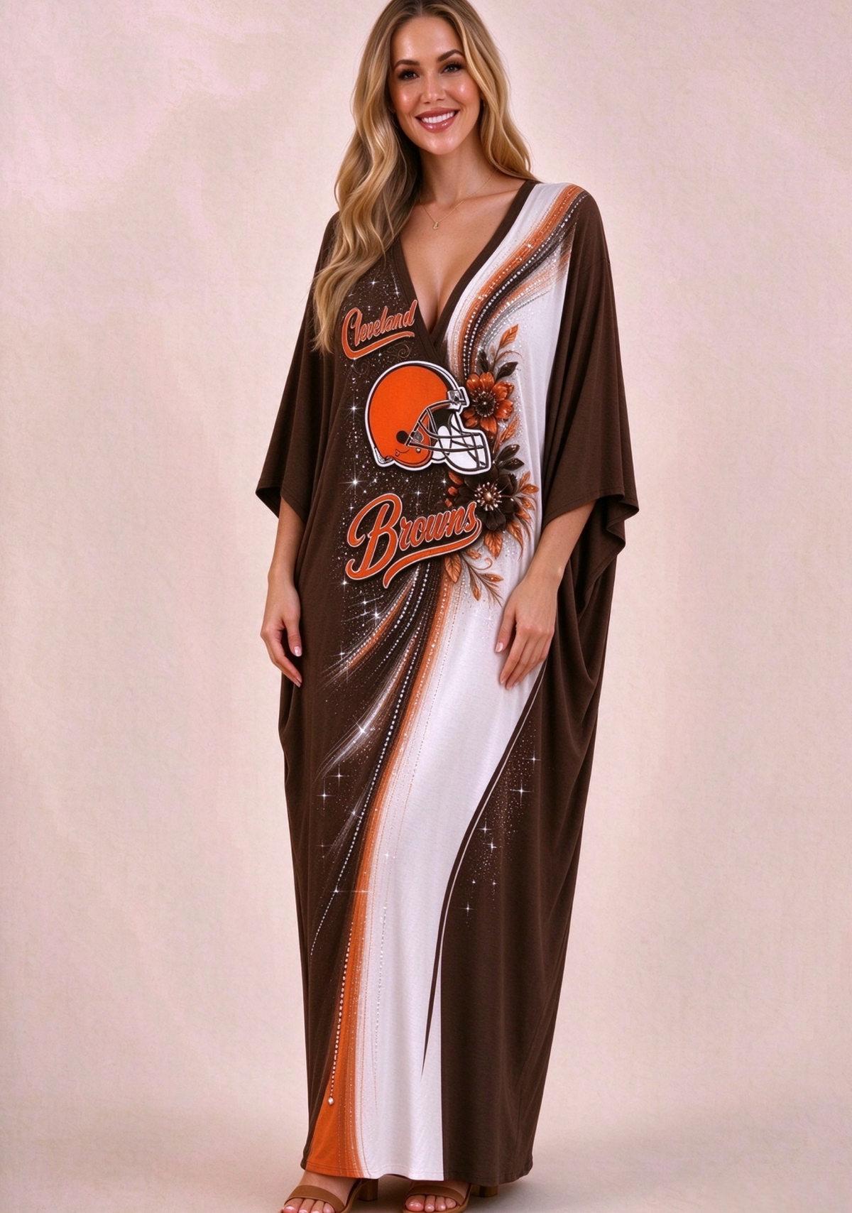 Women's Cleveland Browns Floral V-Neck Kaftan Maxi Dress Main image