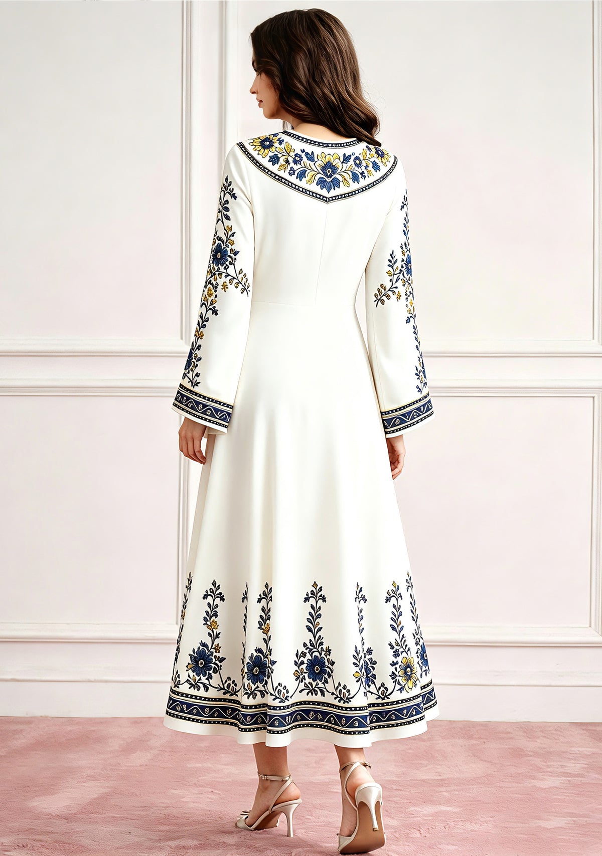 Los Angeles Rams Boho Floral Printed Game‑Day Midi Dress