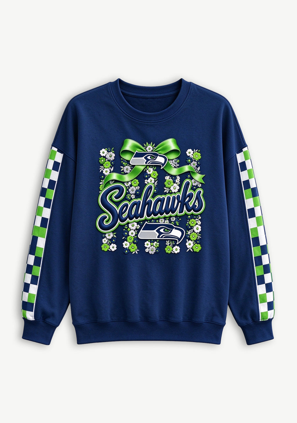 Women's Seattle Seahawks Floral Bow Crewneck Sweatshirt