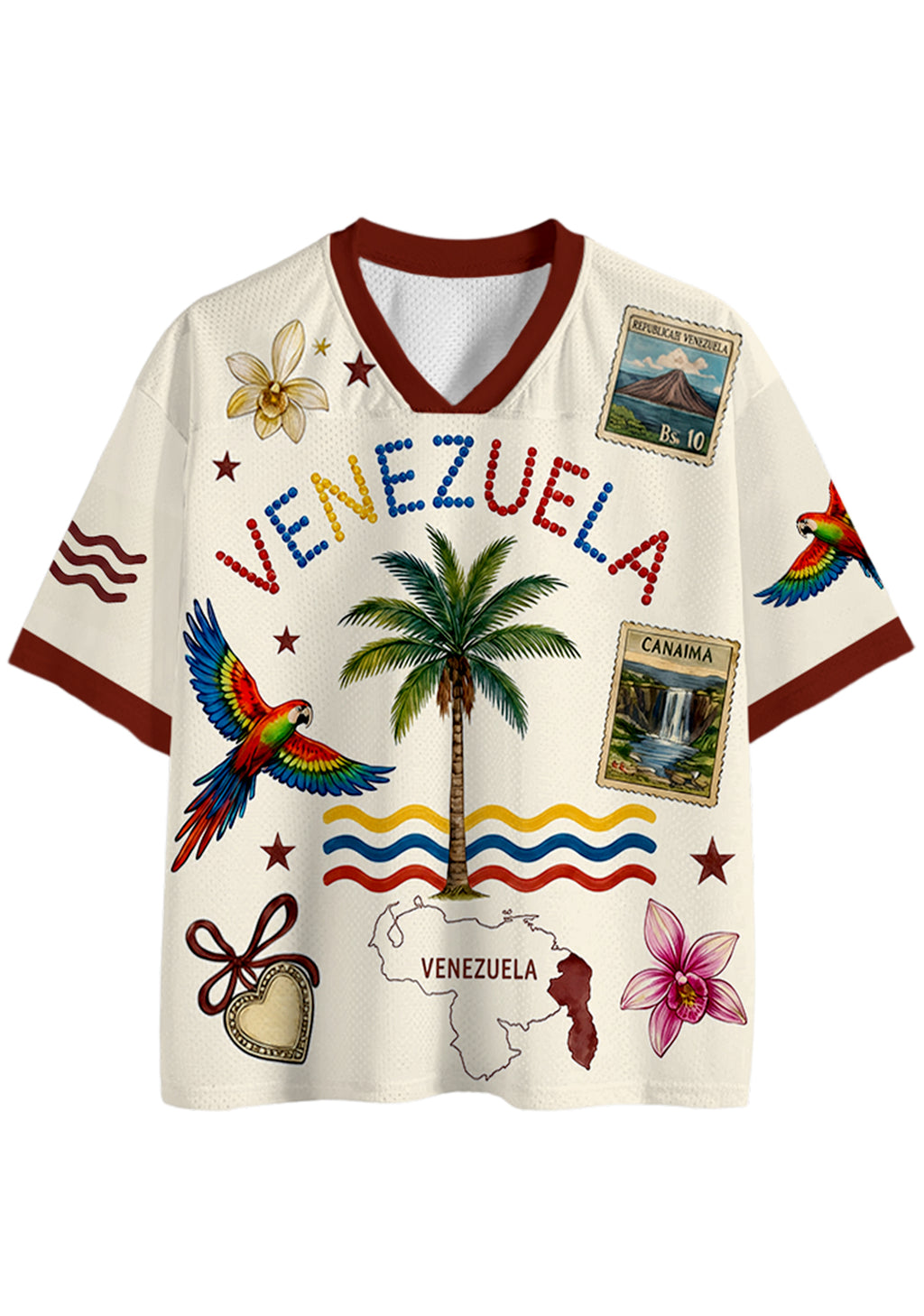 Tropical Venezuela Parrot Stamp Travel Mesh Jersey Shirts