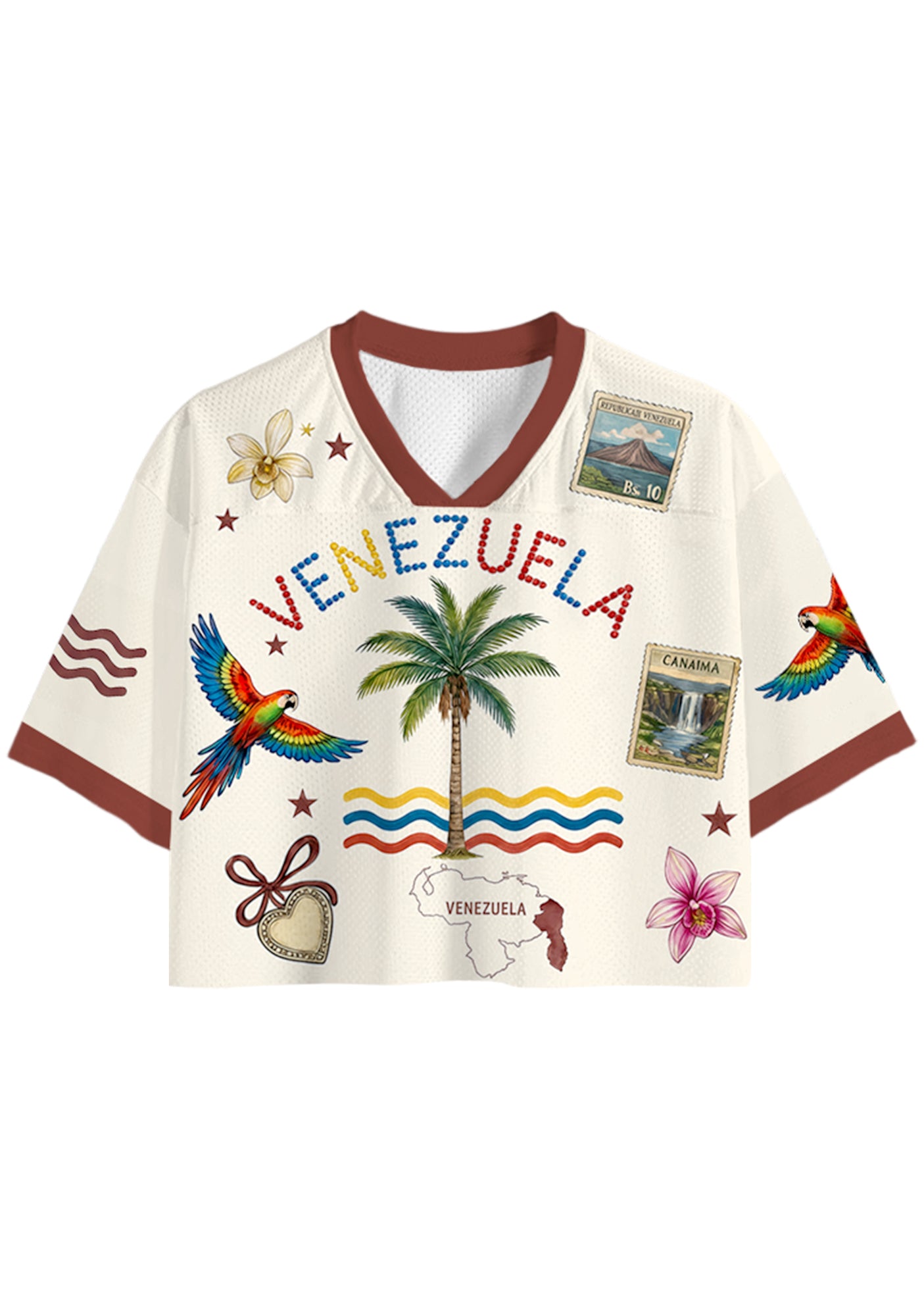 Tropical Venezuela Parrot Stamp Travel Cropped Jersey Shirt Main image