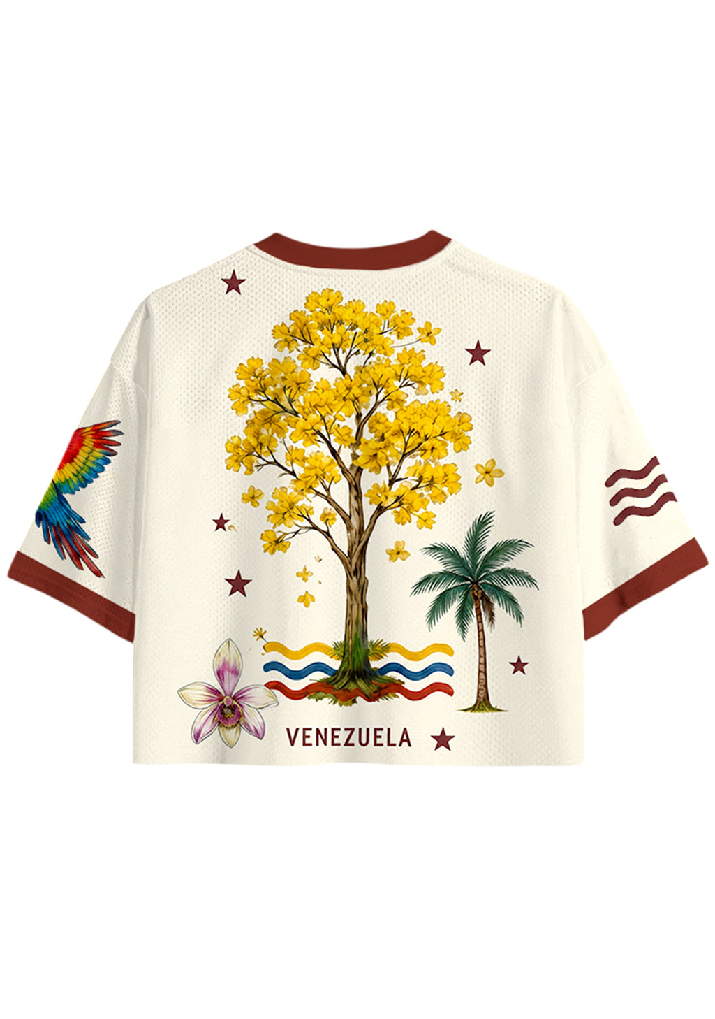 Tropical Venezuela Parrot Stamp Travel Cropped Jersey Shirt