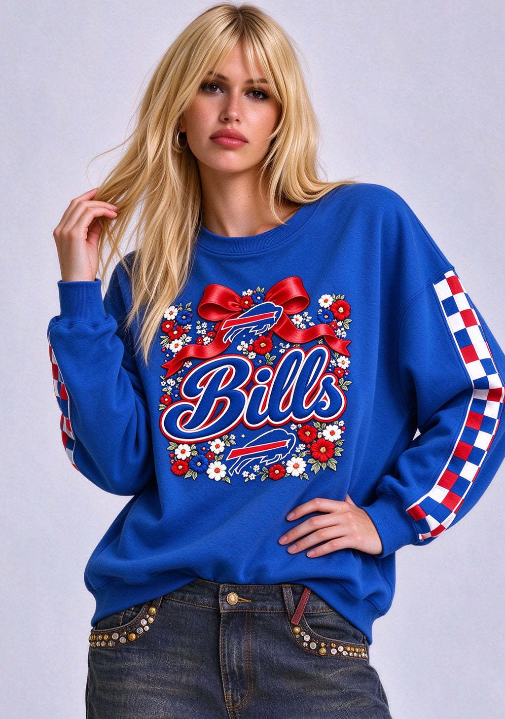 Women's Buffalo Bills Floral Bow Crewneck Sweatshirt