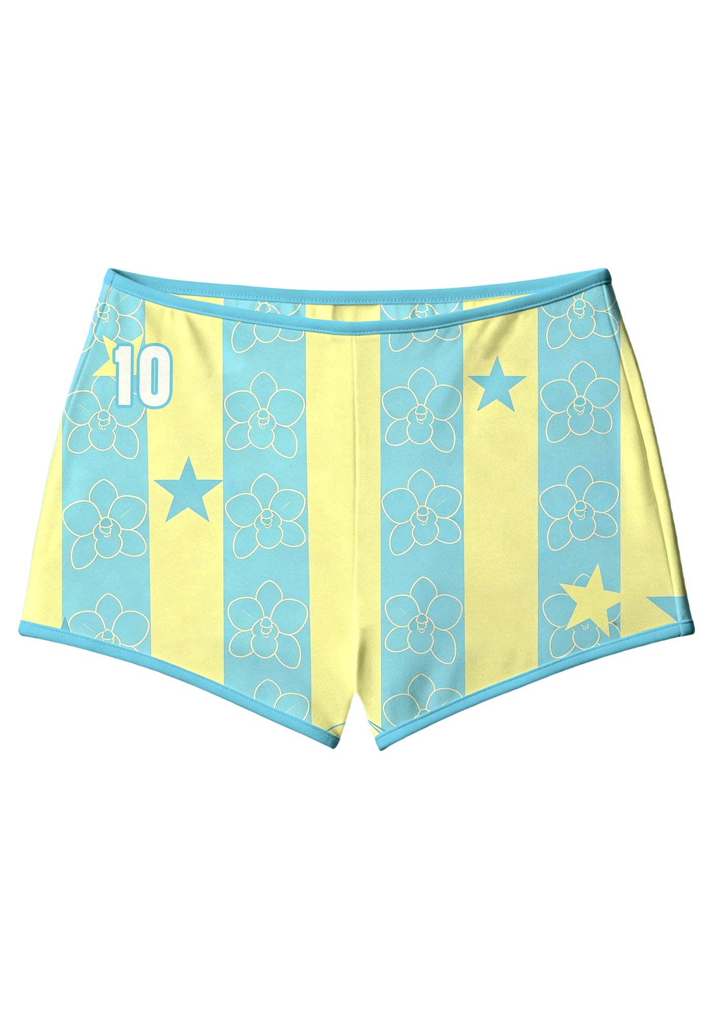 Light Blue Yellow Striped Floral Booty Shorts