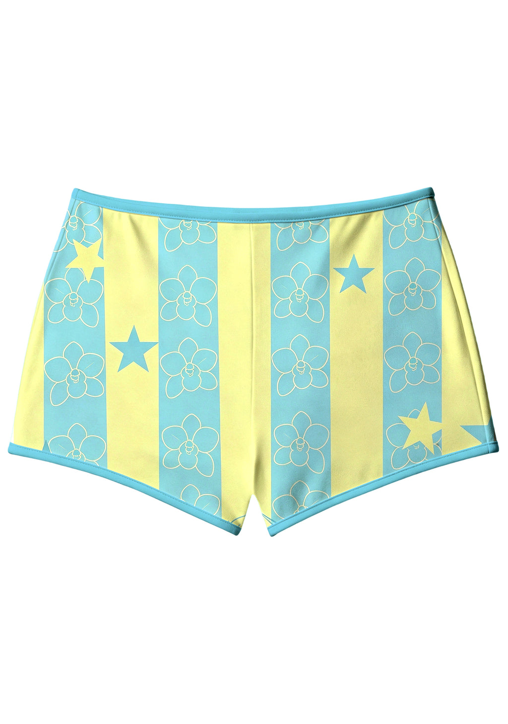Light Blue Yellow Striped Floral Booty Shorts