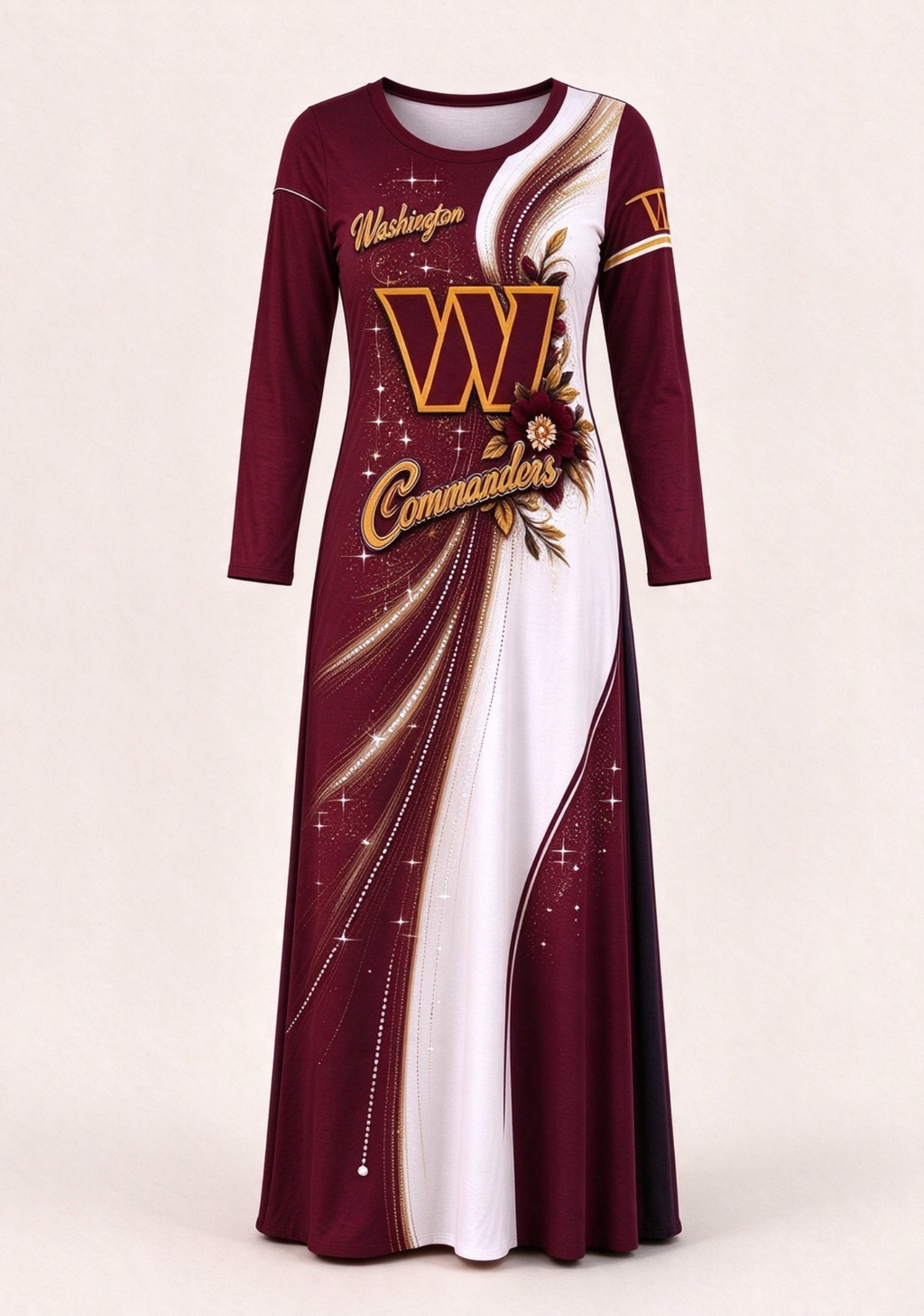 Women Washington Commanders Print Long Sleeve Maxi Dress