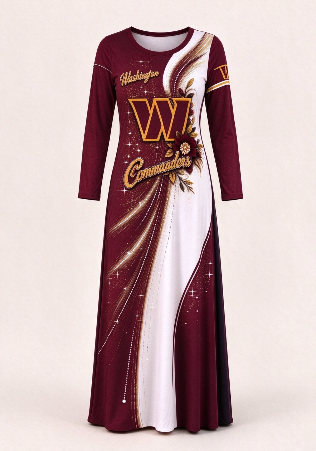 Women Washington Commanders Print Long Sleeve Maxi Dress