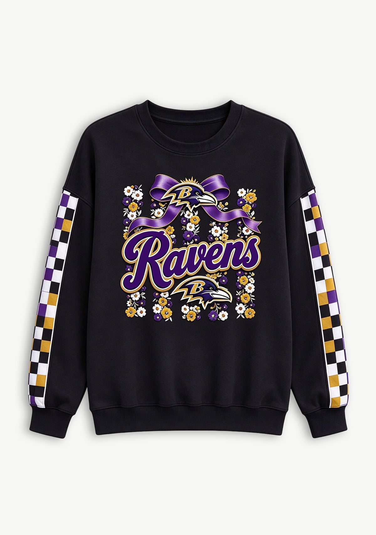 Women's Baltimore Ravens Floral Bow Crewneck Sweatshirt