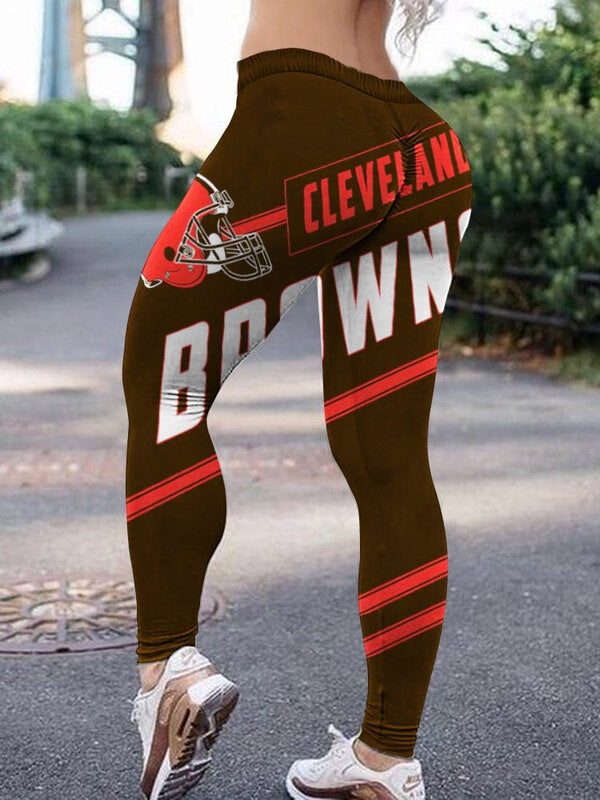Cleveland Browns Helmet Print Scrunch Butt Workout Leggings For Lady