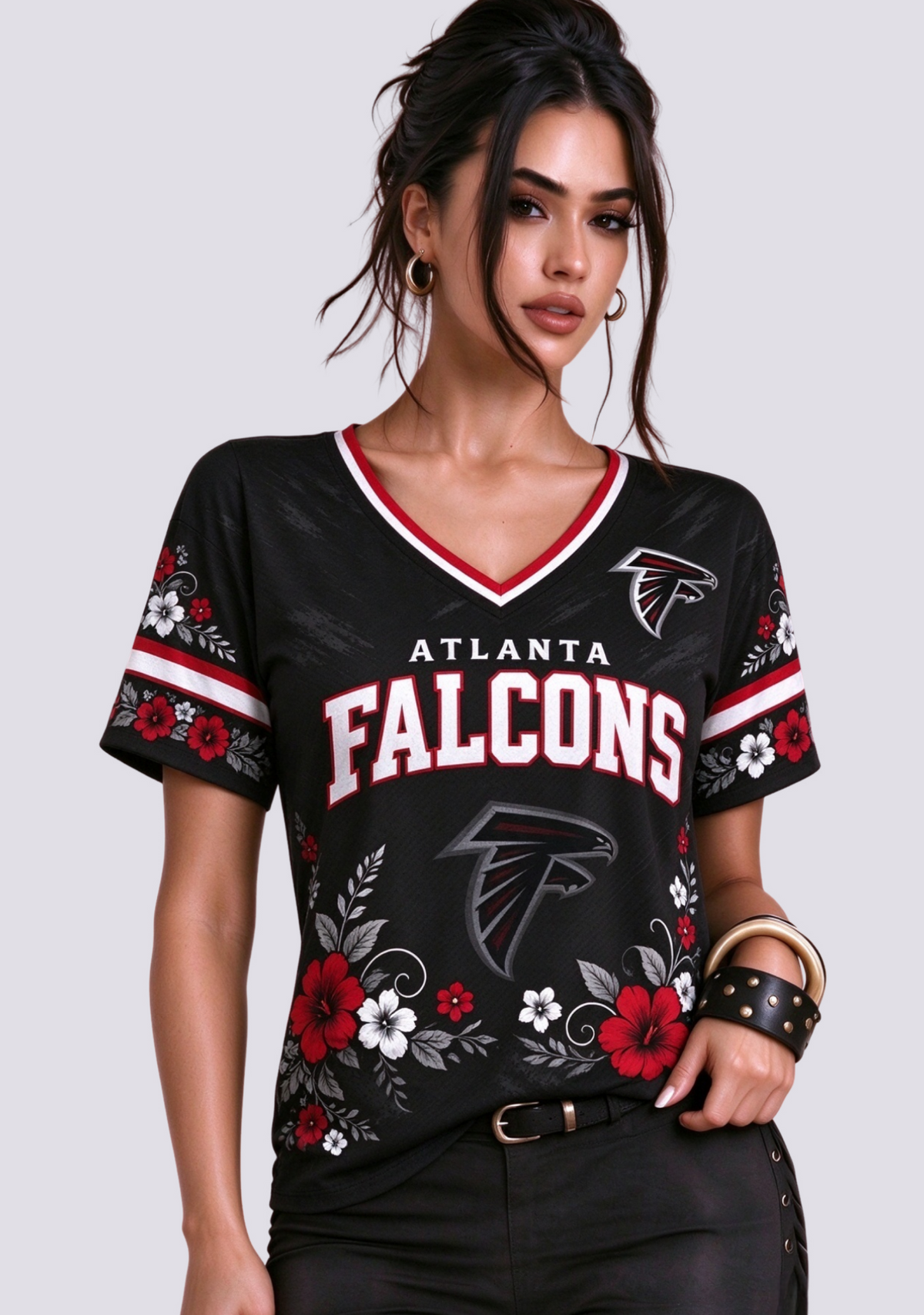 Women's Atlanta Falcons Red Floral V-Neck T-Shirt Main image