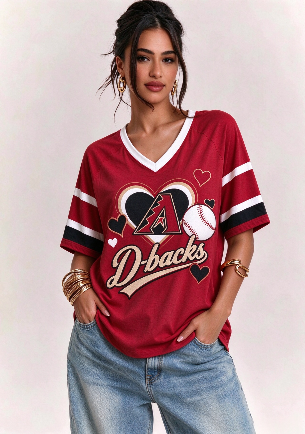 Women Arizona D-backs Heart Baseball Graphic V-Neck T-Shirt Main image