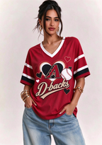 Women Arizona D-backs Heart Baseball Graphic V-Neck T-Shirt
