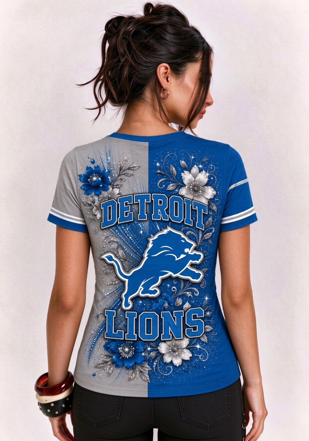 Women Detroit Lions Floral Henley T-Shirt