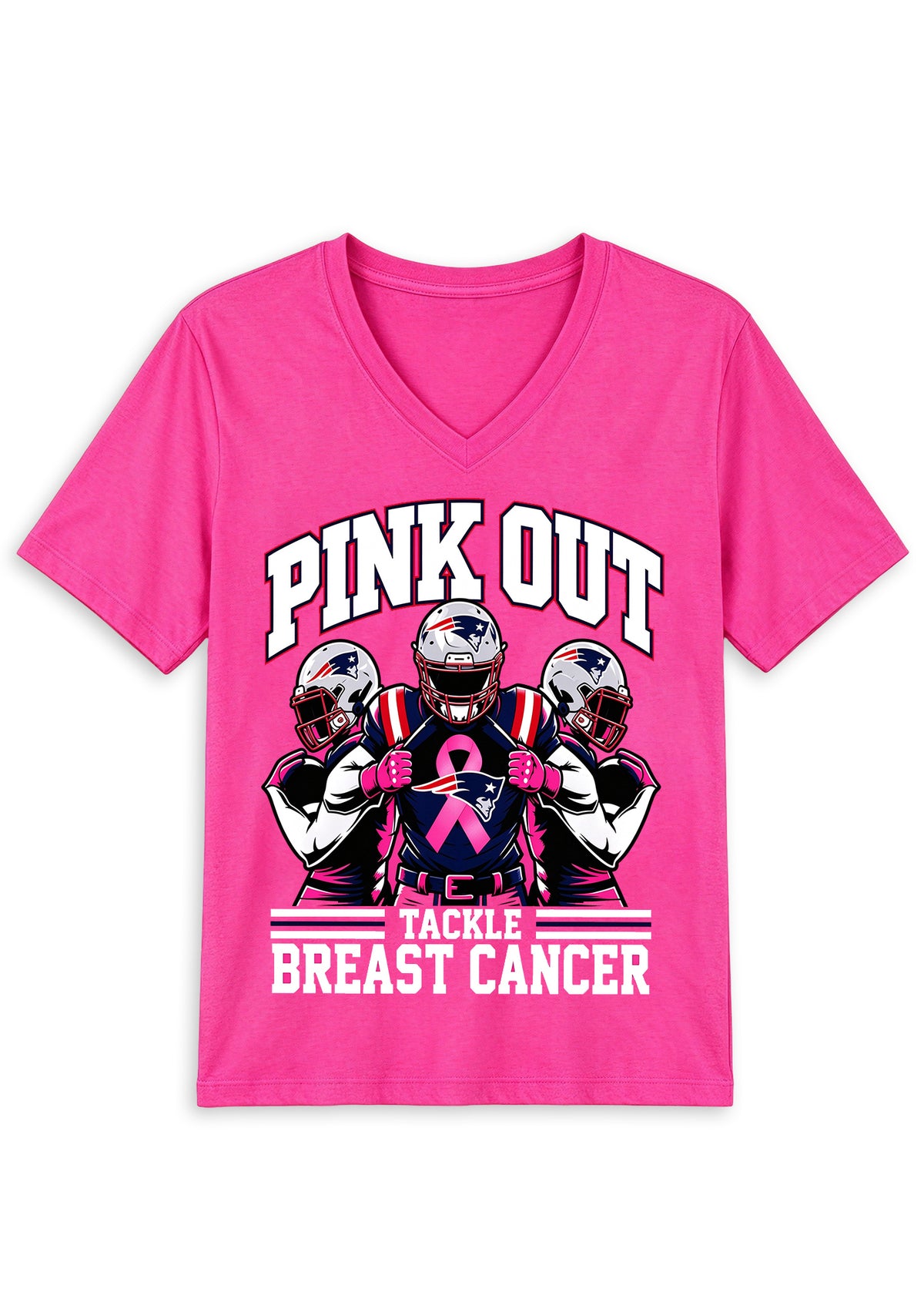 New England Patriots Pink Out Tackle Breast Cancer Awareness V-Neck T-Shirt