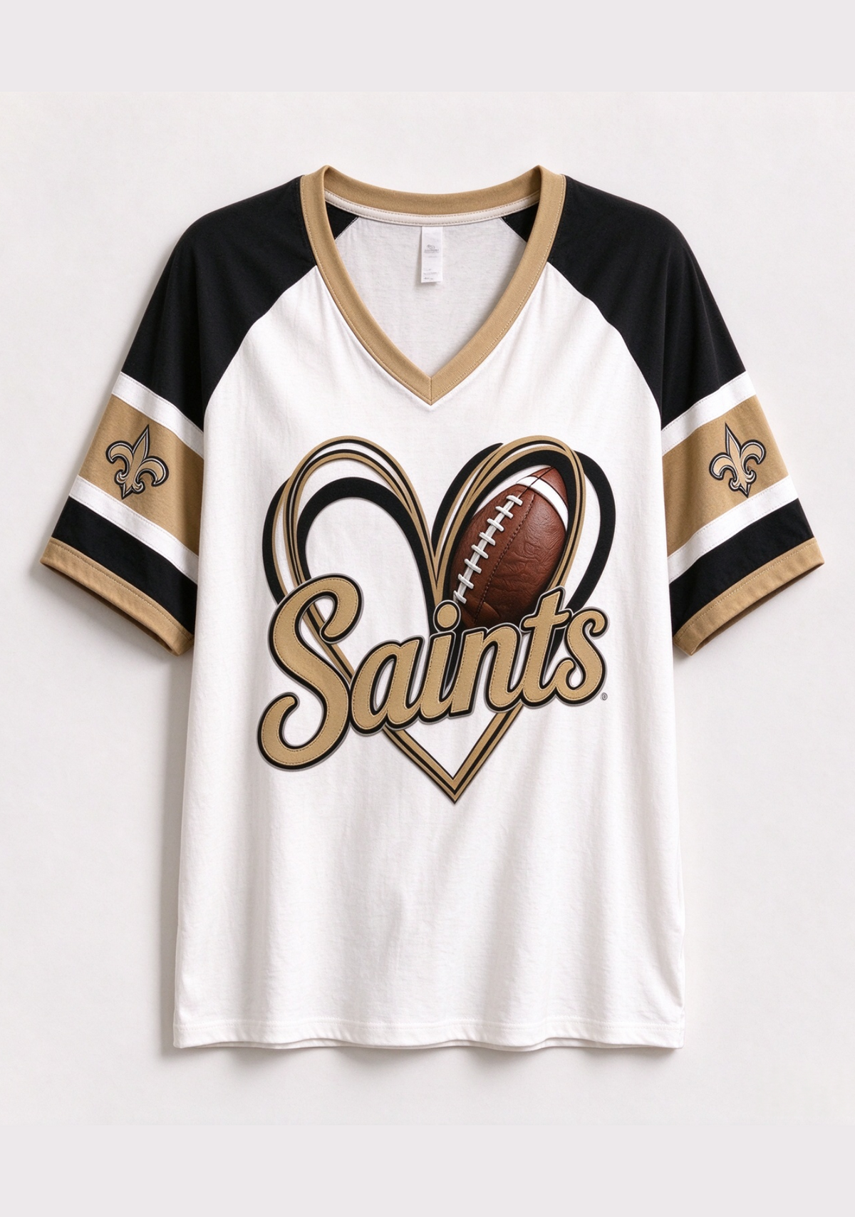 Women New Orleans Saints Heart Graphic V-Neck Fan T-Shirt