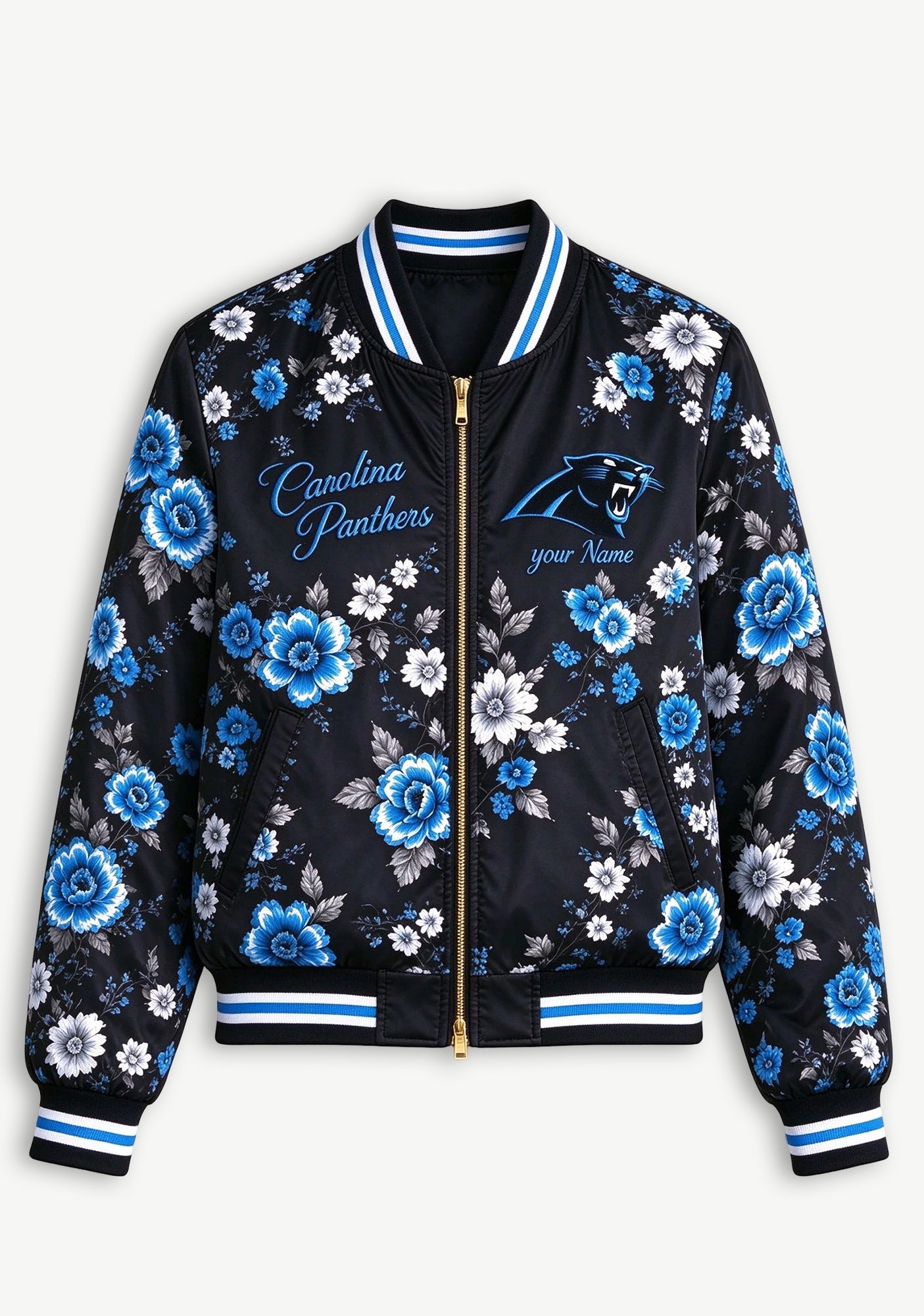 Women Carolina Panthers Floral Print Zip Up Jacket Custom Name For Fan Secondary image