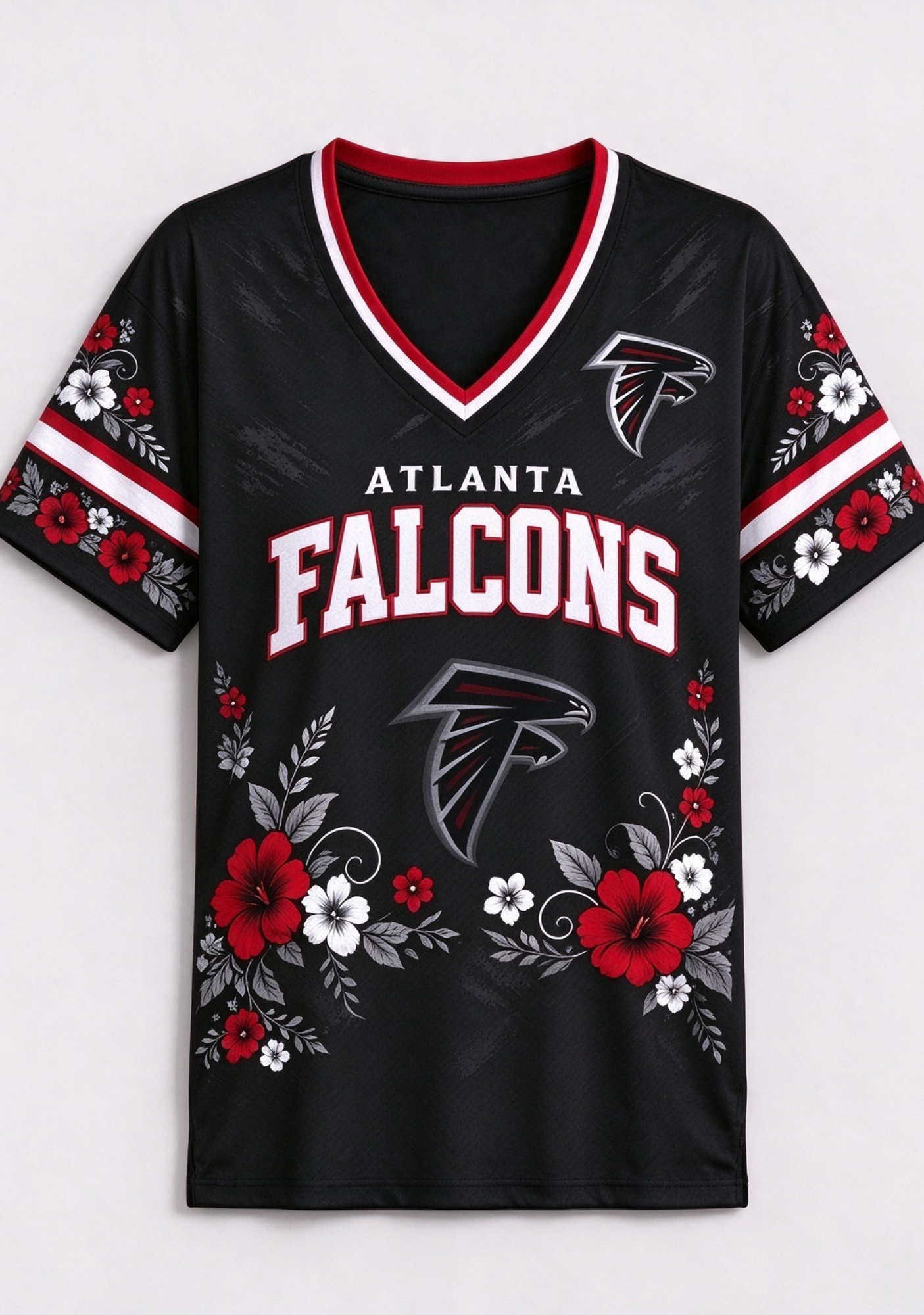 Women's Atlanta Falcons Red Floral V-Neck T-Shirt Secondary image