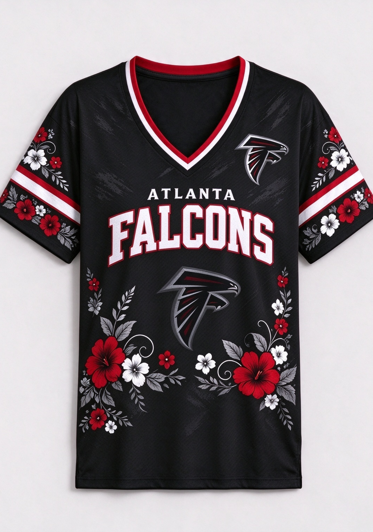 Women's Atlanta Falcons Red Floral V-Neck T-Shirt