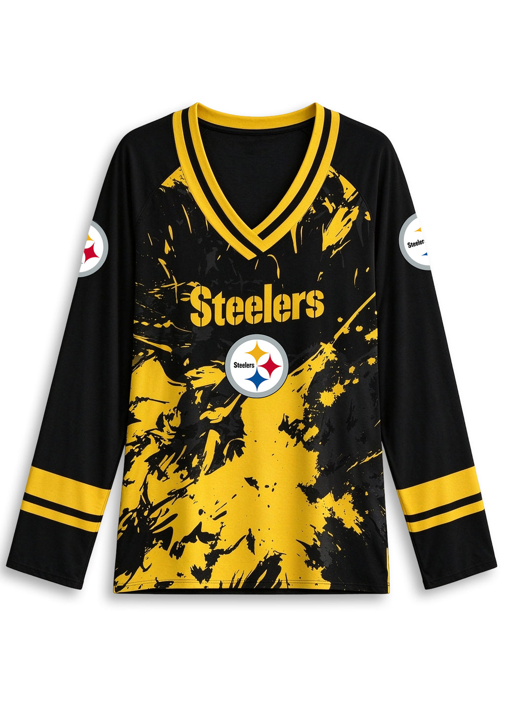 Women's Pittsburgh Steelers Graphic V Neck Long Sleeve Shirt