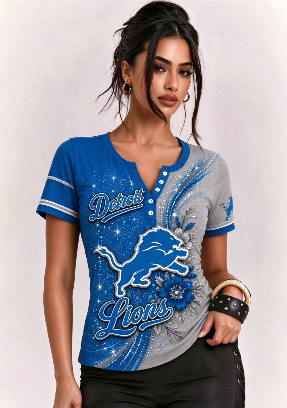 Women Detroit Lions Floral Henley T-Shirt Main image