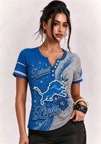 Women Detroit Lions Floral Henley T-Shirt
