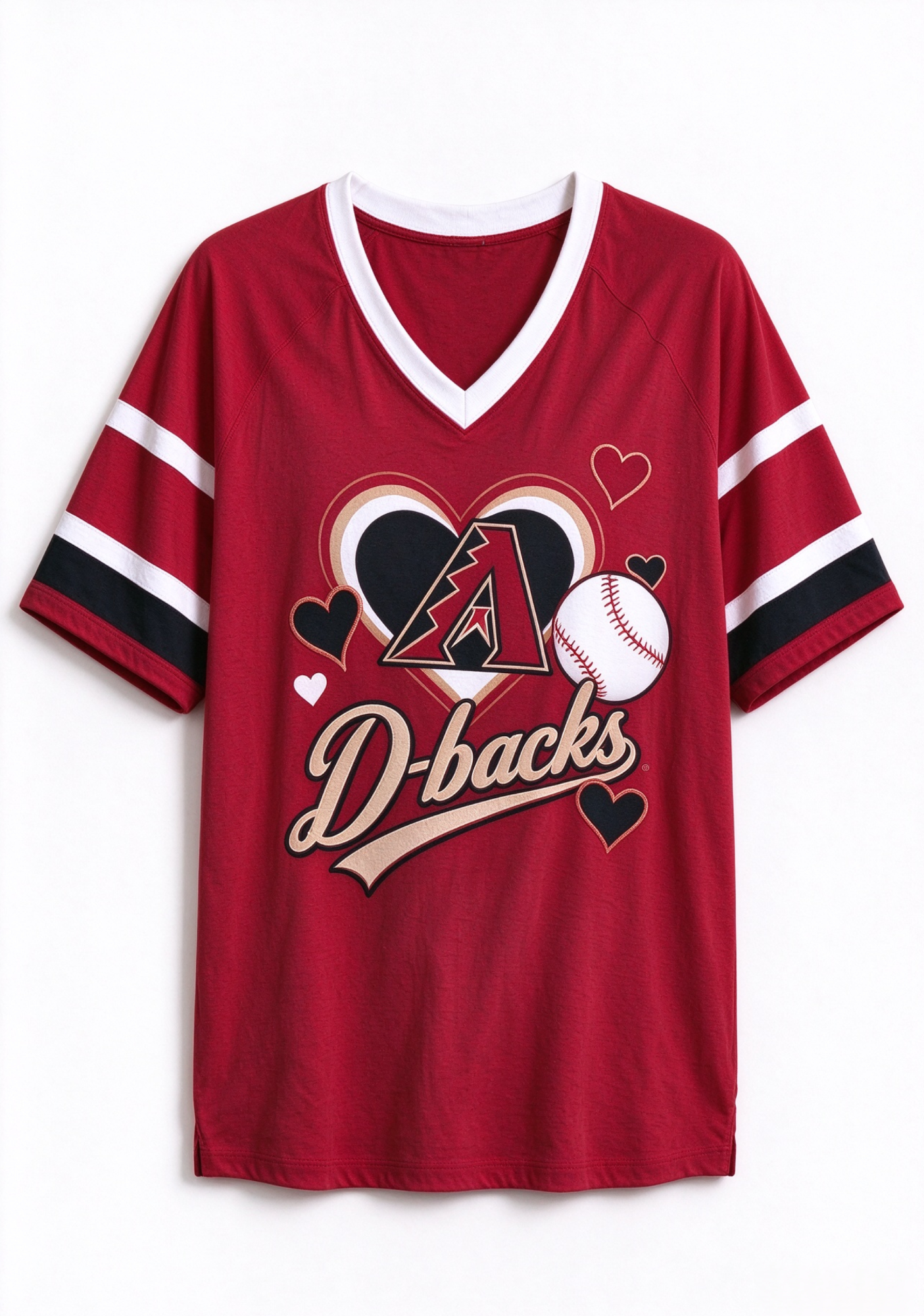 Women Arizona D-backs Heart Baseball Graphic V-Neck T-Shirt Secondary image