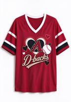 Women Arizona D-backs Heart Baseball Graphic V-Neck T-Shirt