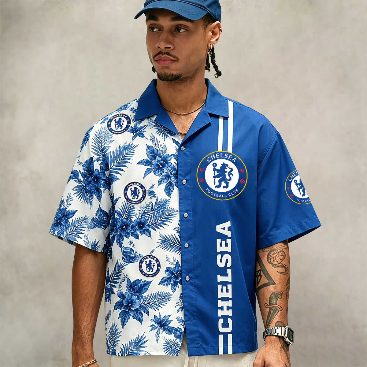 Chelsea FC Half‑Split Hawaiian Shirt For Fan
