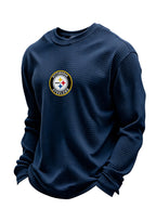 Pittsburgh Steelers Helmet Graphic Waffle Knit Crewneck Sweatshirt