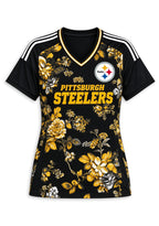 Women's Pittsburgh Steelers Floral V-Neck T Shirt