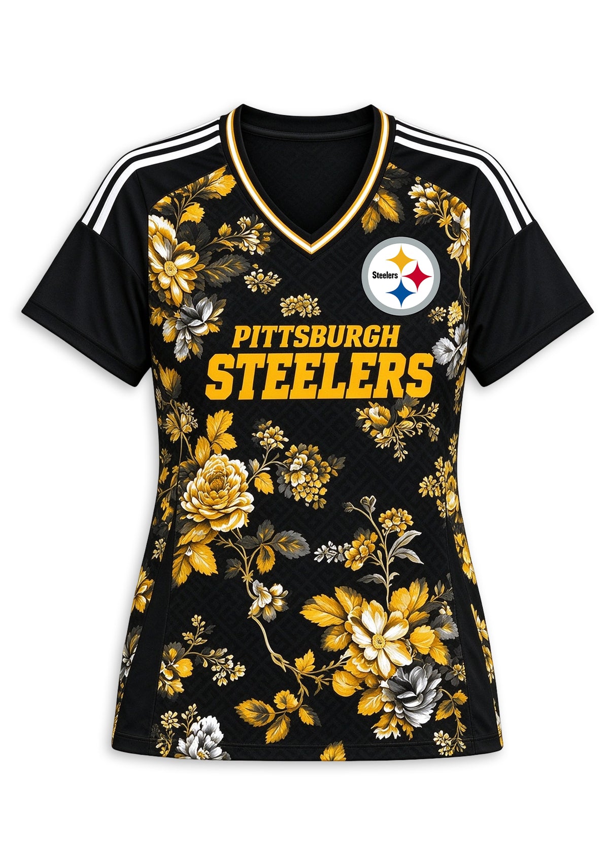 Women's Pittsburgh Steelers Floral V-Neck T Shirt
