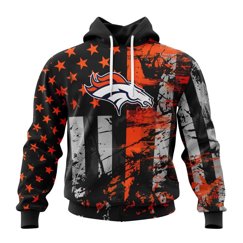 Denver Broncos Vintage American Flag Graphic Hoodie NFL Fan Sweatshirt