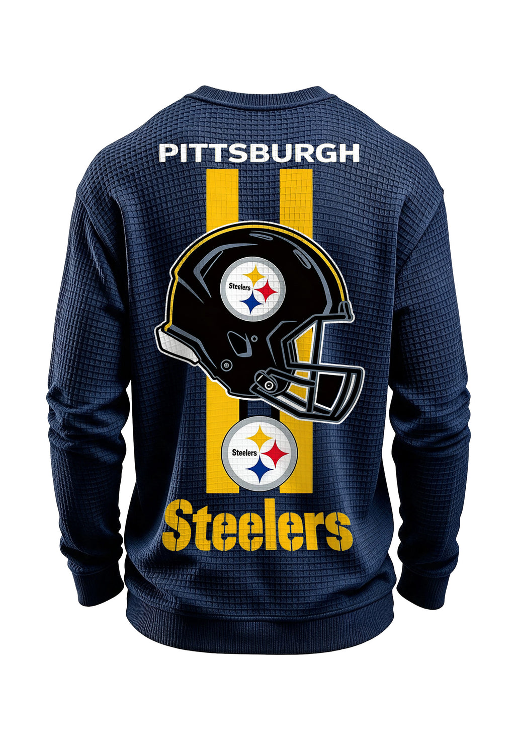 Pittsburgh Steelers Helmet Graphic Waffle Knit Crewneck Sweatshirt