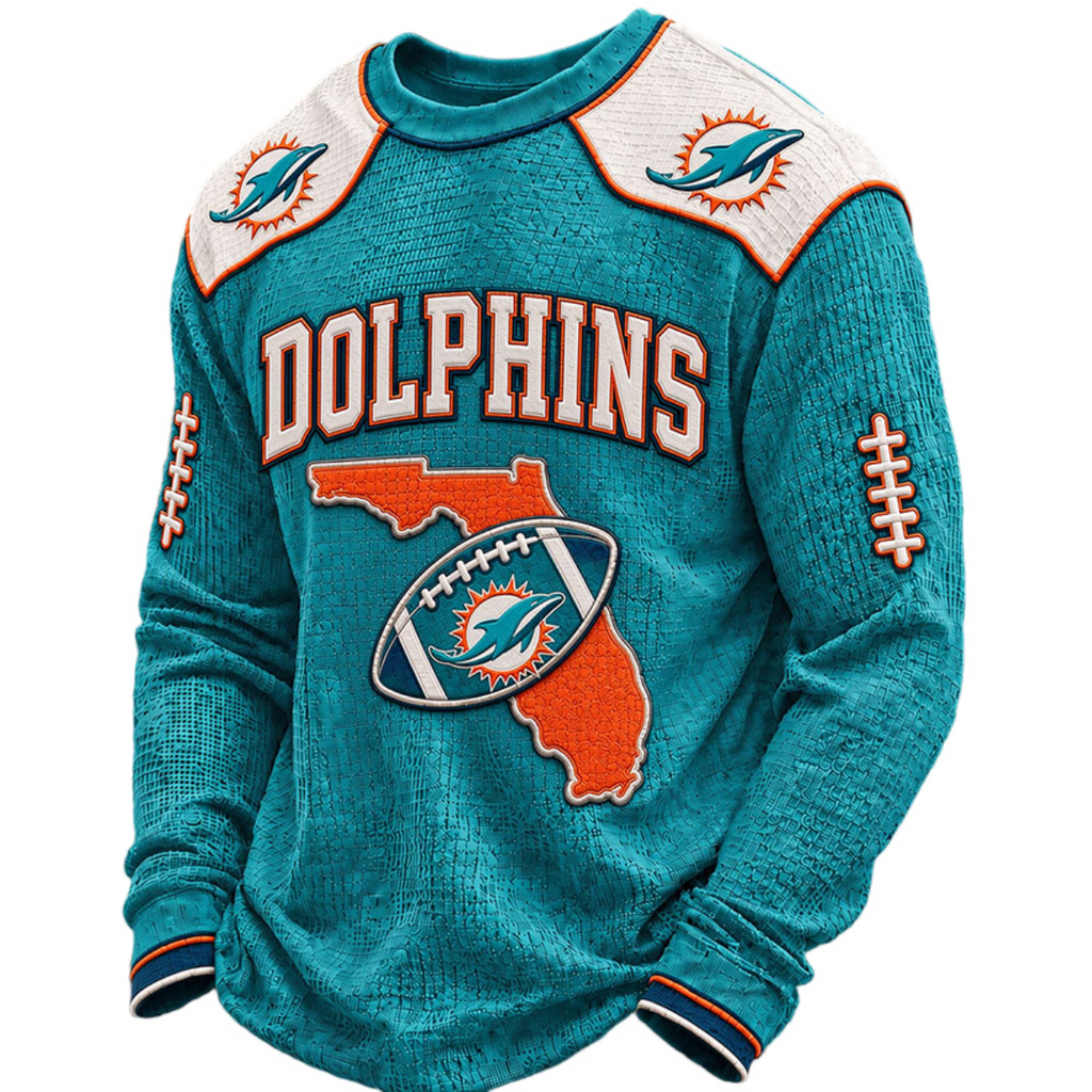 Miami Dolphins Waffle Knit Long-Sleeve Sweatshirt