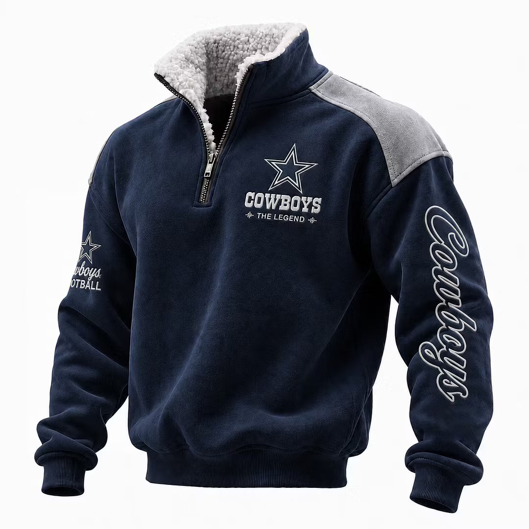 Dallas Cowboys Navy Sherpa Lined Stand Collar Quarter Zip Pullover Sweatshirt