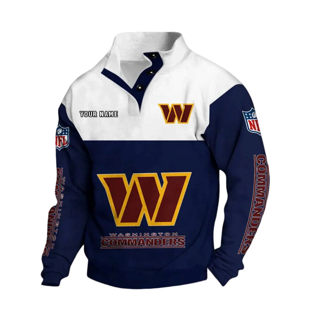 Washington Commanders Custom Button Mock Neck Sweatshirt