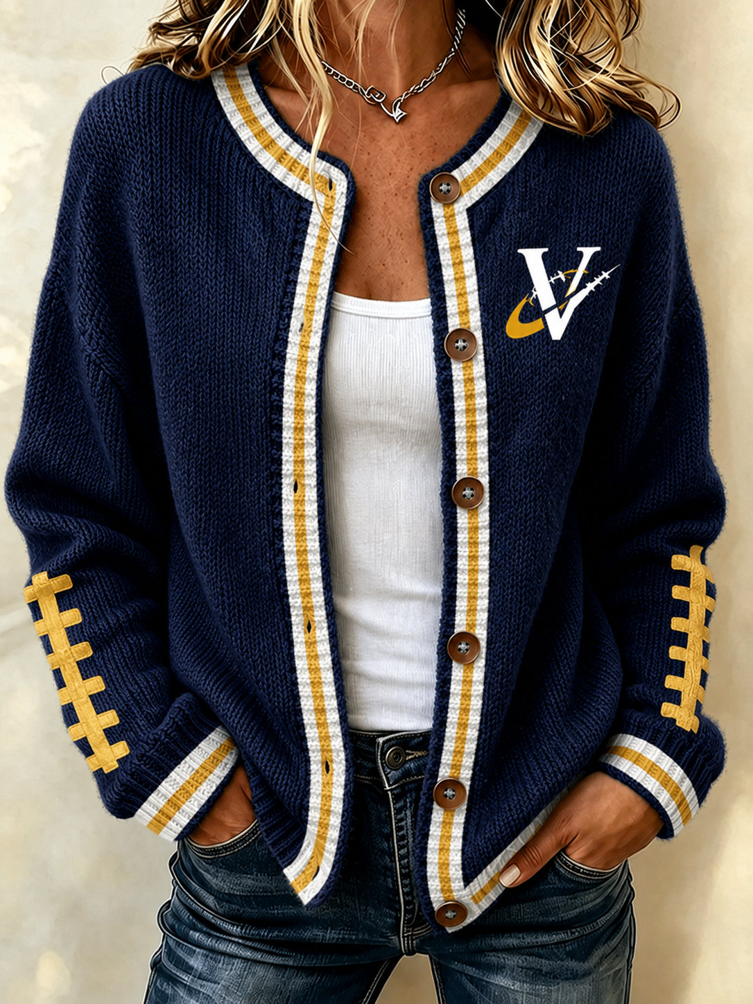 Women'S Football Fans Printed Knitted Cardigan Top Main image