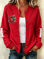 Women'S Football Printed Knitted Cardigan