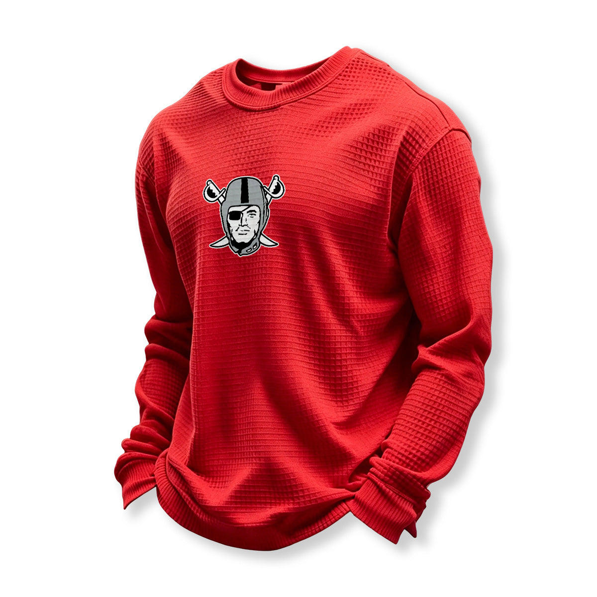 Raiders Helmet Graphic Waffle Knit Crewneck Sweatshirt
