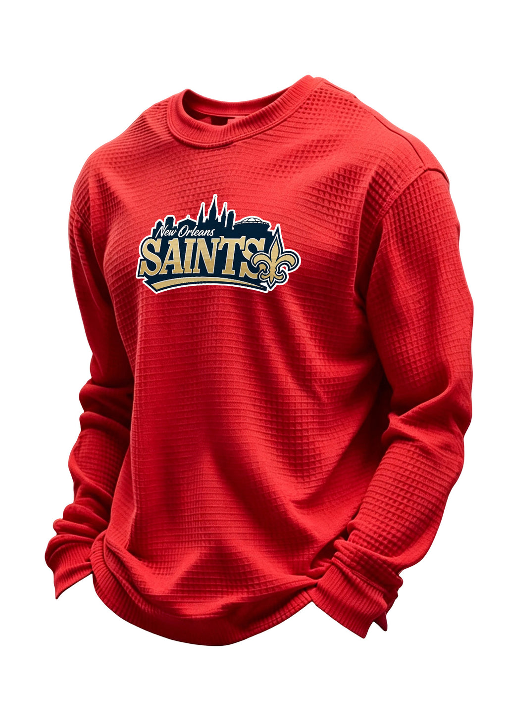 New Orleans Saints Ripped Effect Waffle Knit Crewneck Sweatshirt