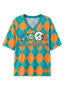 Women's Miami Dolphins Argyle #1 Fan Heart Helmet V-Neck T-Shirt