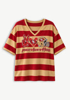 Women's Peace Love San Francisco 49ers Football Striped V Neck T-Shirt