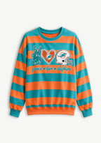 Women's Peace Love Miami Dolphins Striped Crewneck Sweatshirt