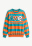 Women's Peace Love Miami Dolphins Striped Crewneck Sweatshirt