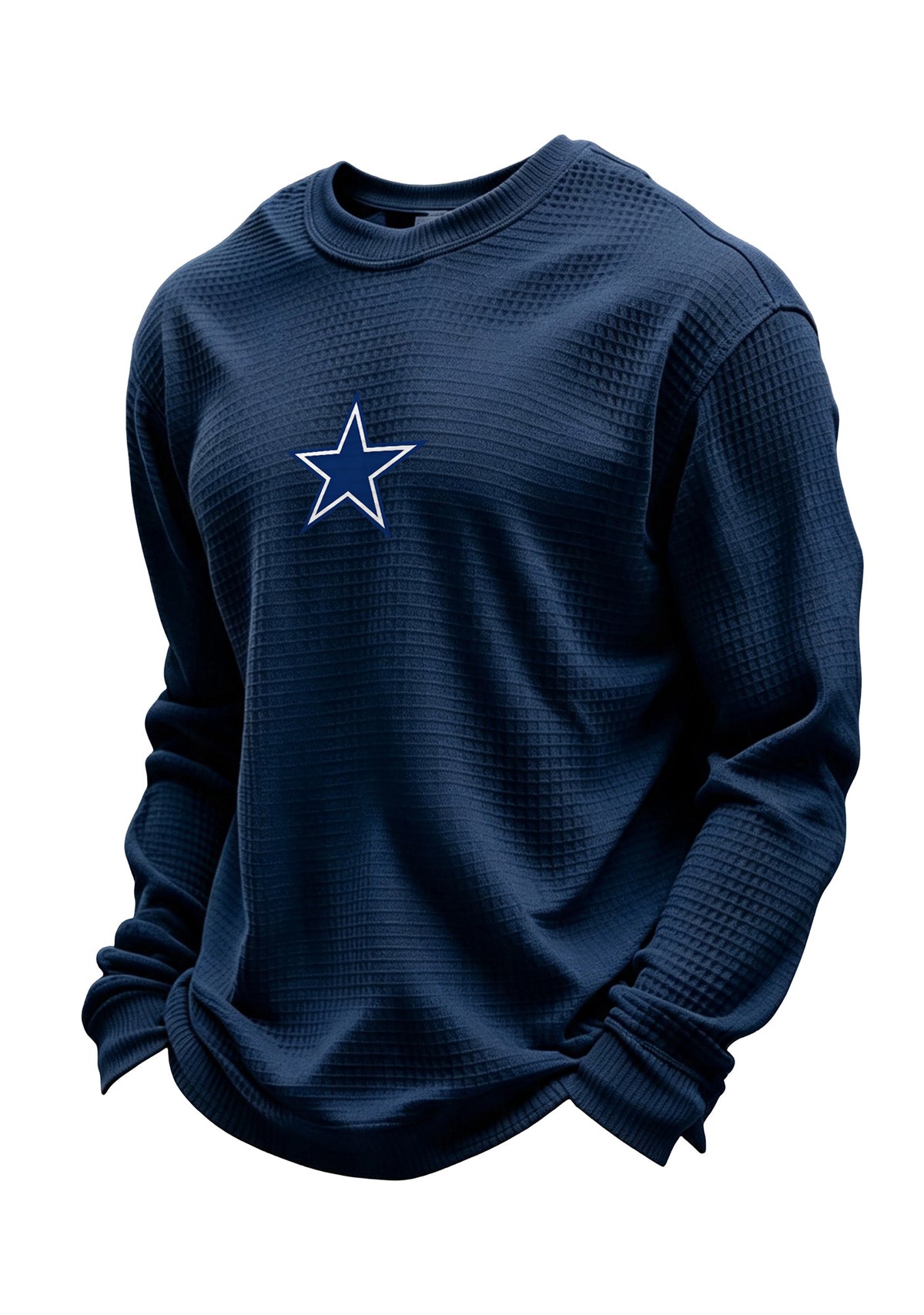 Dallas Cowboys Helmet Star Logo Waffle Knit Crewneck Sweatshirt