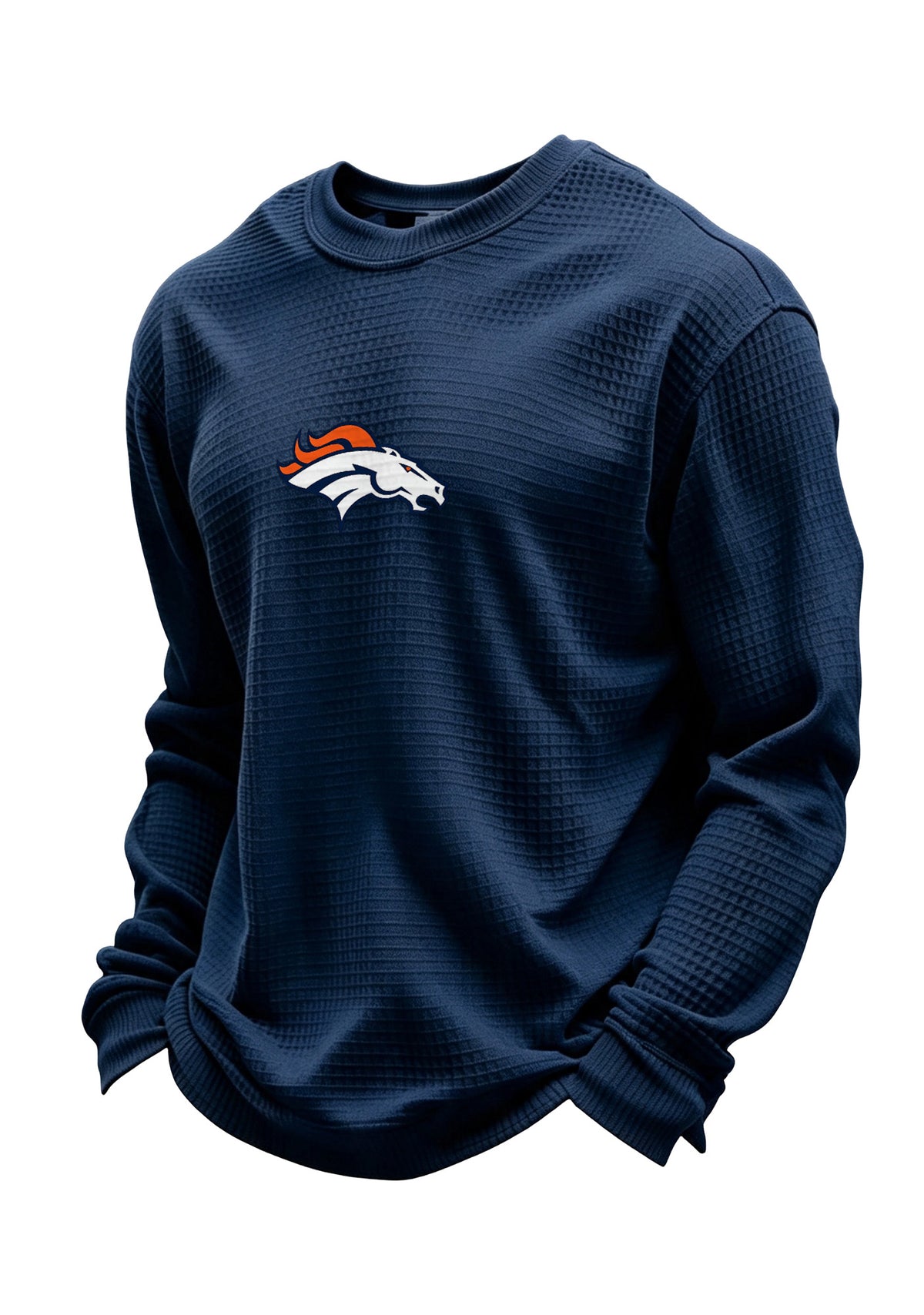 Denver Broncos Horse Helmet Waffle Knit Crewneck Sweatshirt