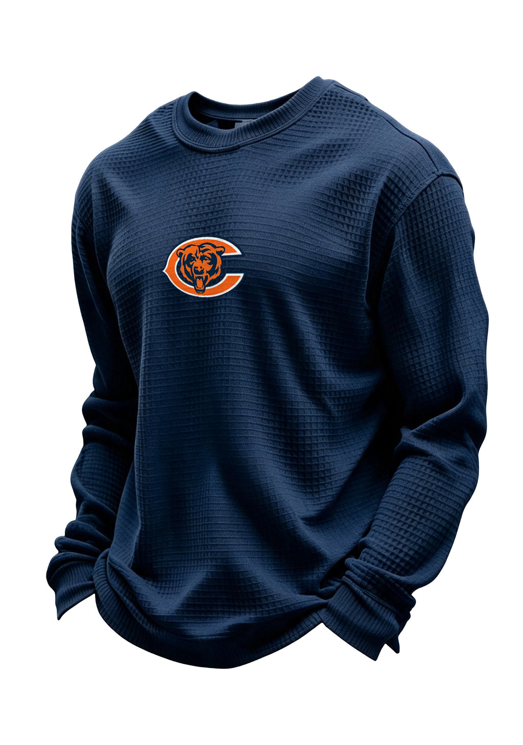 Chicago Bears Helmet Bear Logo Waffle Knit Crewneck Sweatshirt