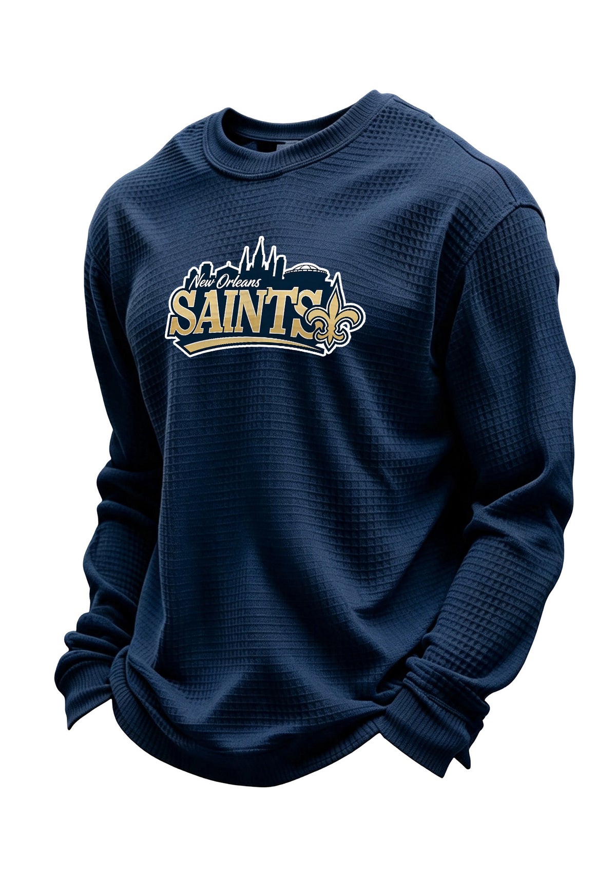 New Orleans Saints Ripped Effect Waffle Knit Crewneck Sweatshirt