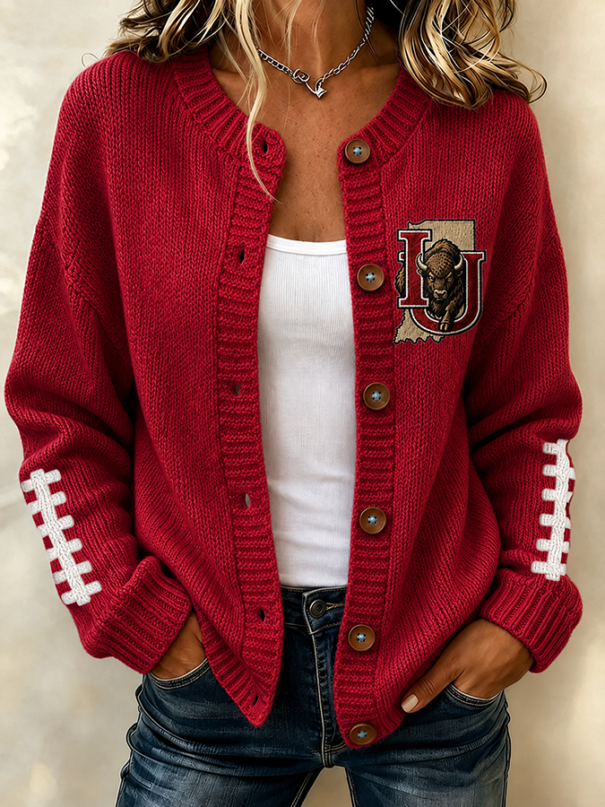 Women'S Football Printed Knitted Cardigan Main image